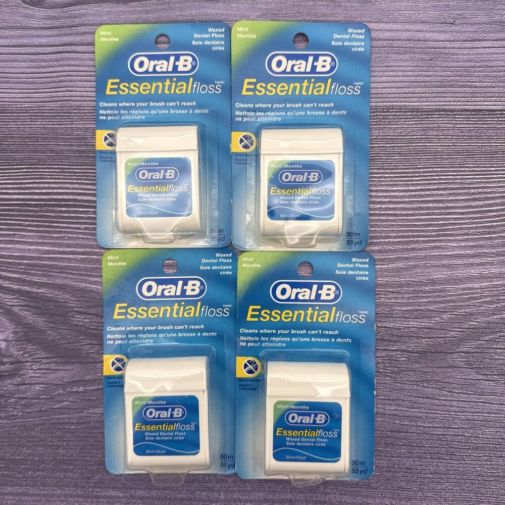4 LOT Discontinued Oral-B Essential Waxed Floss Dental Mint 55 Yds USA NOS